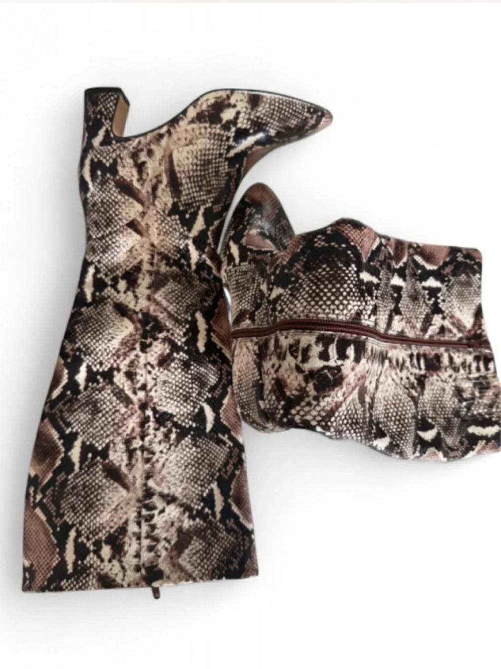 Alex Marie Pamilla Snake Print Tall Shaft Boots, Leather, side zip, block heel